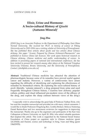Elixir, Urine and Hormone: a Socio-Cultural History of Qiushi (Autumn Mineral)*