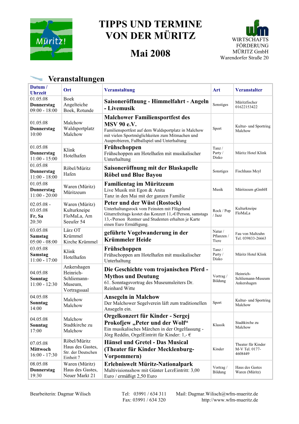 TIPPS UND TERMINE VON DER MÜRITZ Mai 2008