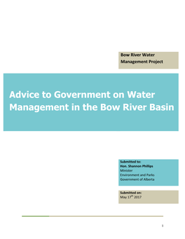 Advice to Government on Water Management in the Bow River Basin