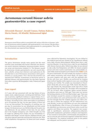 Aeromonas Veronii Biovar Sobria Gastoenteritis: a Case Report
