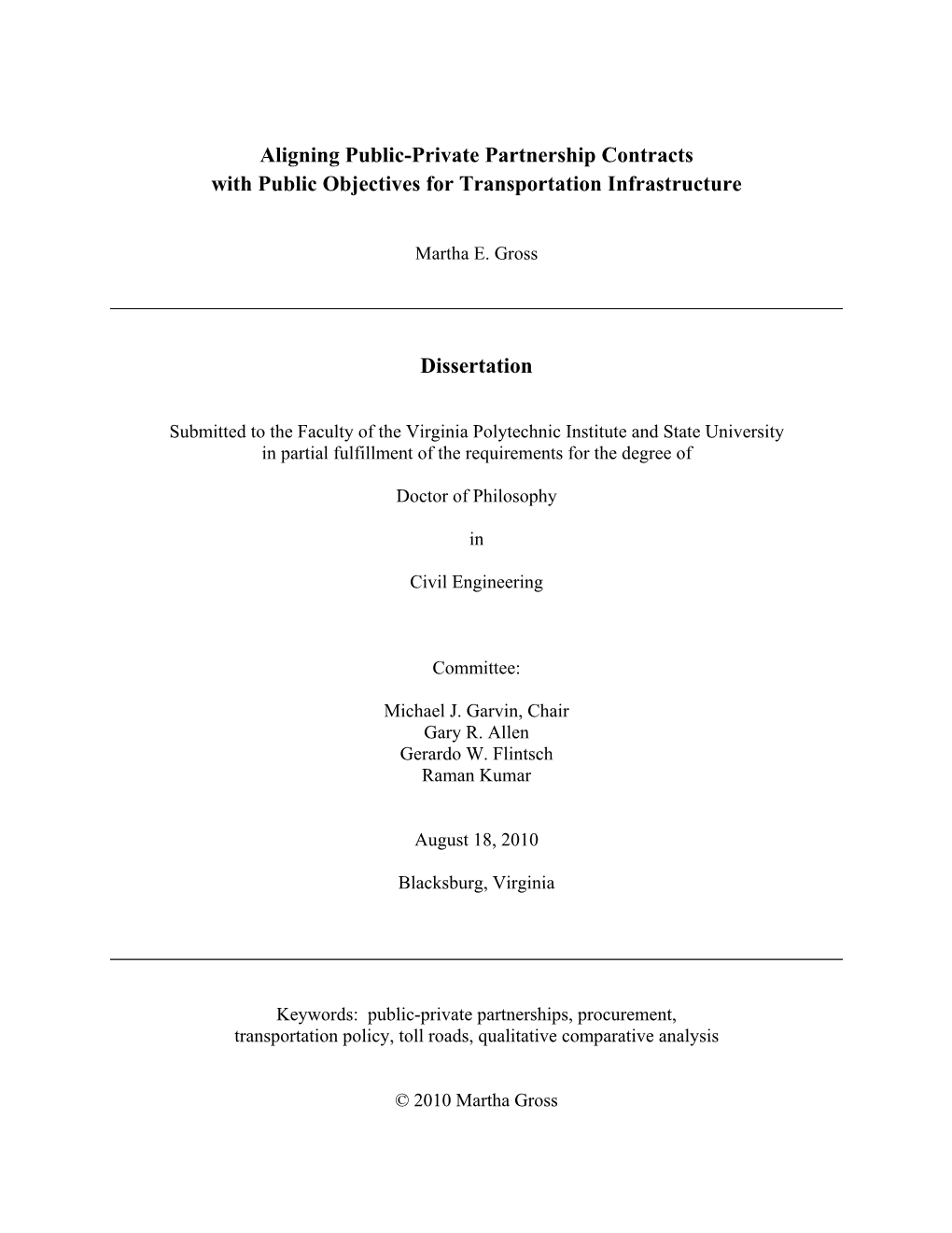 Aligning Public-Private Partnership Contracts with Public Objectives for Transportation Infrastructure