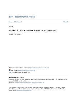 Alonso De Leon: Pathfinder in East Texas, 1686-1690