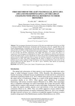 First Record of the Alien Macroalgae, Rivularia Atra and Polysiphonia Opaca, on the Libyan Coastline with Special Reference to Their Bionomics