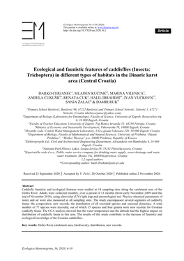 Insecta: Trichoptera) in Different Types of Habitats in the Dinaric Karst Area (Central Croatia)