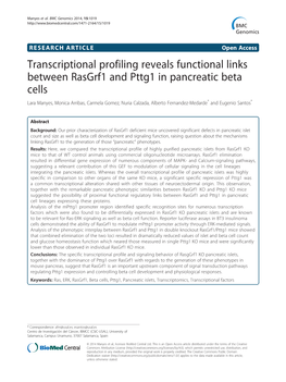 Transcriptional Profiling Reveals Functional Links Between Rasgrf1 and Pttg1 in Pancreatic Beta Cells