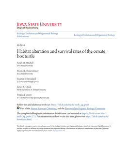 Habitat Alteration and Survival Rates of the Ornate Box Turtle Sarah M