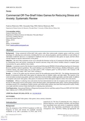 Commercial Off-The-Shelf Video Games for Reducing Stress and Anxiety: Systematic Review