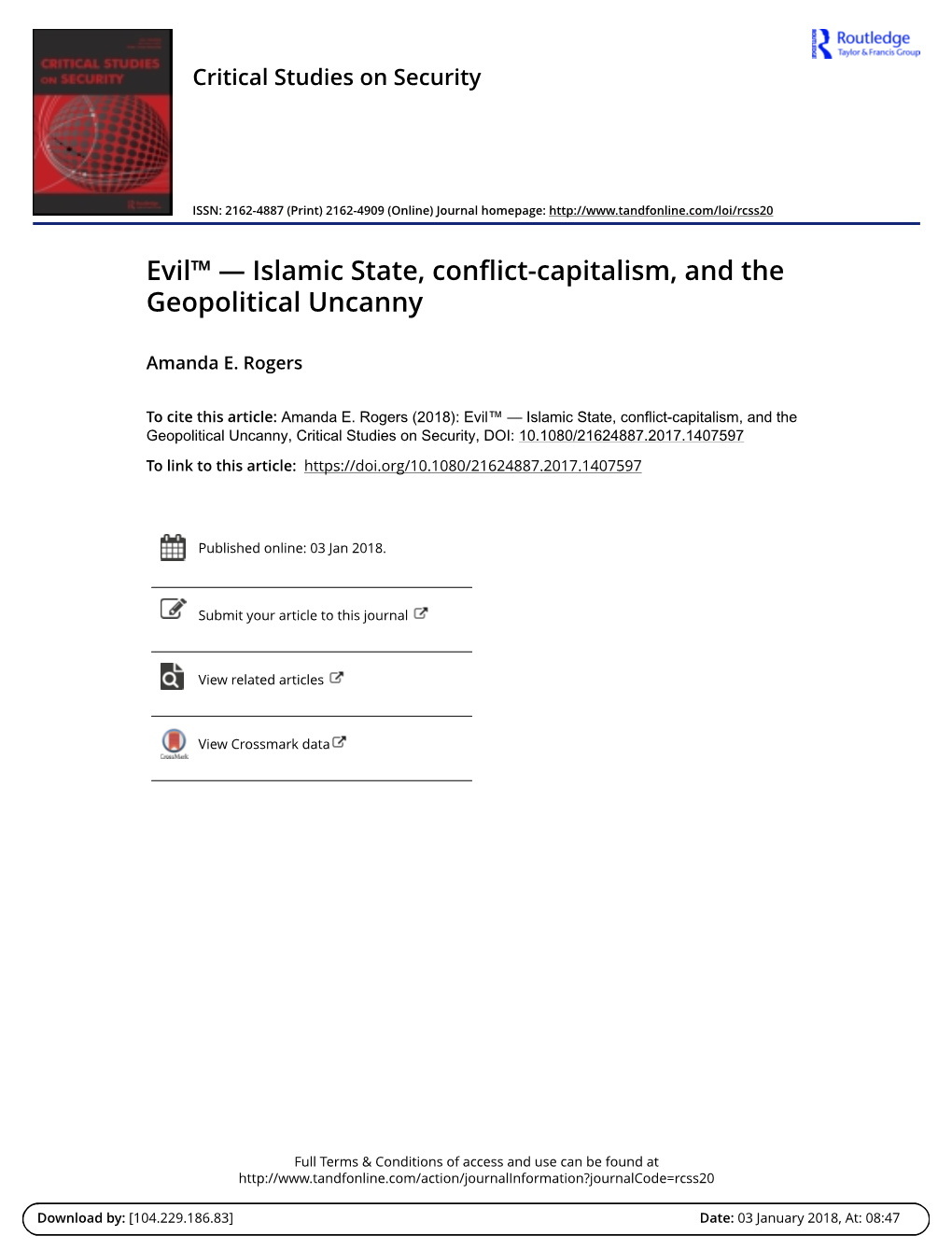 Islamic State, Conflict-Capitalism, and the Geopolitical Uncanny