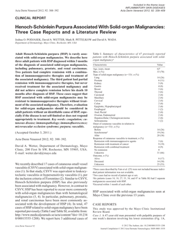 Henoch-Schönlein Purpura Associated with Solid-Organ Malignancies: Three Case Reports and a Literature Review