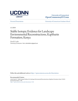 Stable Isotopic Evidence for Landscape Environmental Reconstructions, Kapthurin Formation, Kenya David E