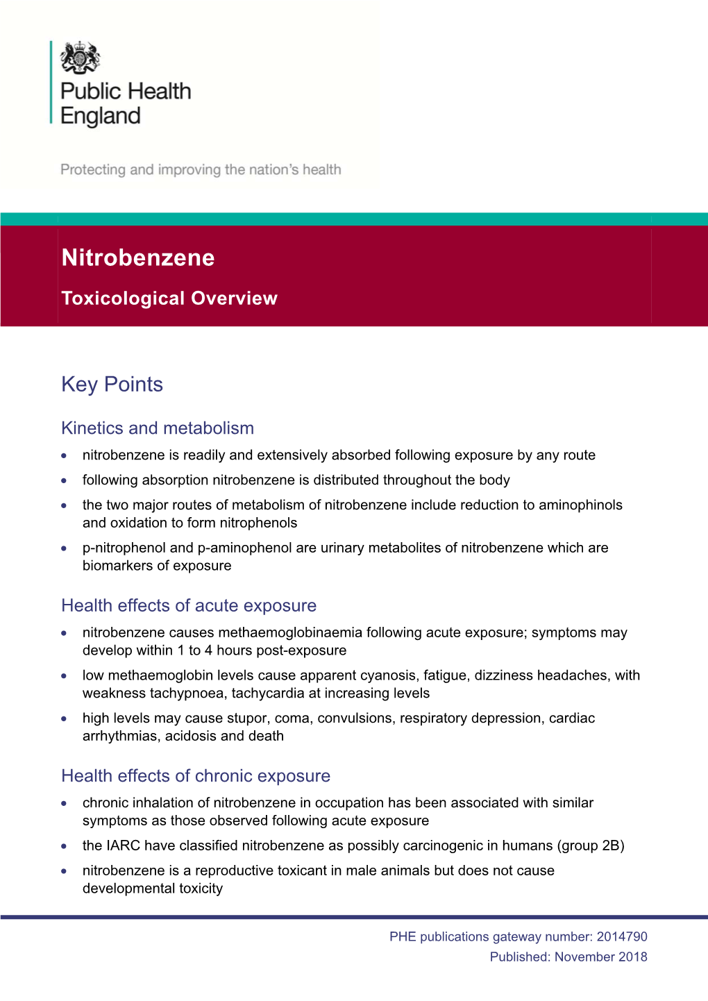 Nitrobenzene: Toxicological Overview