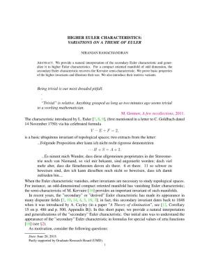 Higher Euler Characteristics: Variations on a Theme of Euler