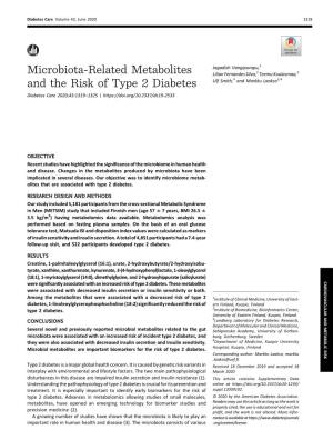 Microbiota-Related Metabolites and the Risk of Type 2 Diabetes