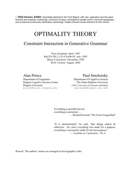 Optimality Theory – Constraint Interaction in Generative Grammar