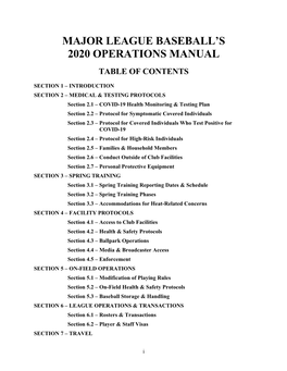 Major League Baseball's 2020 Operations Manual