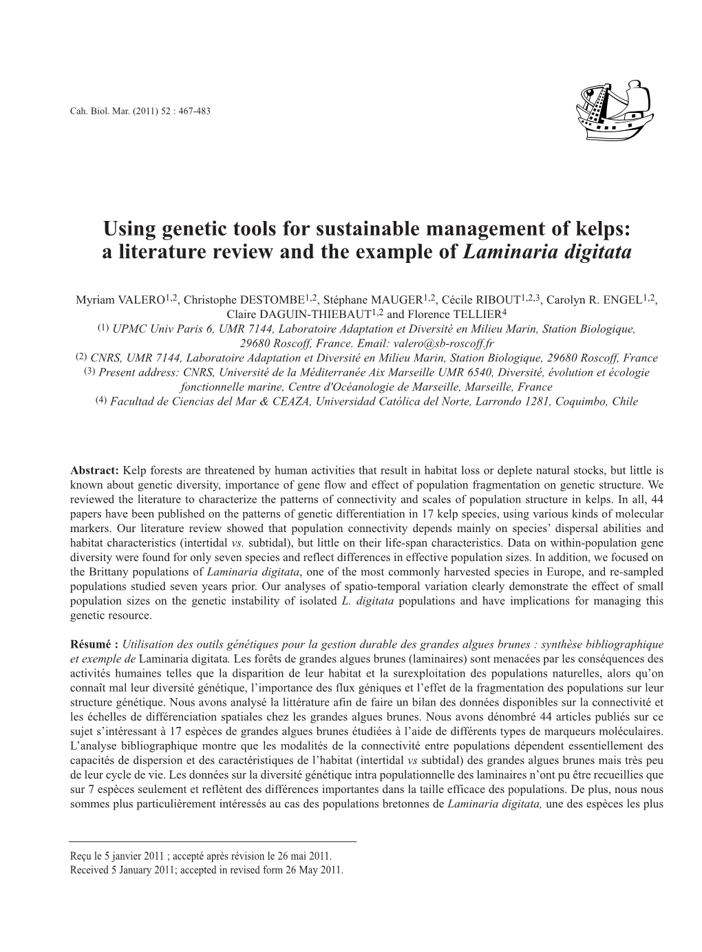 Using Genetic Tools for Sustainable Management of Kelps: a Literature Review and the Example of Laminaria Digitata