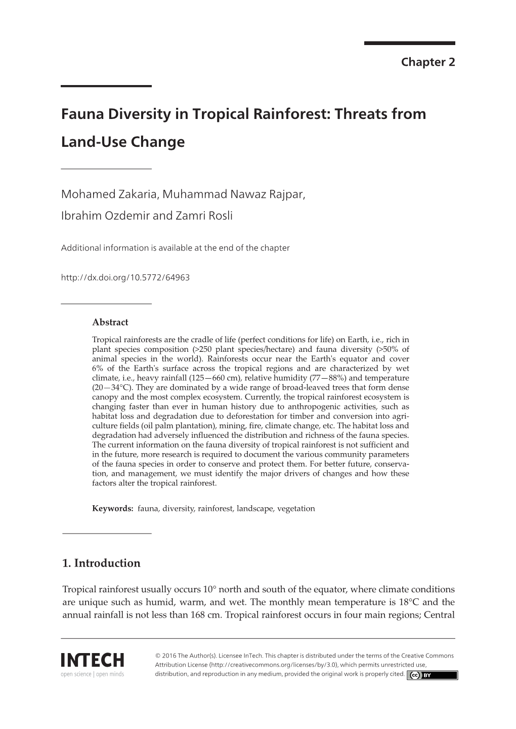 Fauna Diversity in Tropical Rainforest: Threats from Land-Use Change