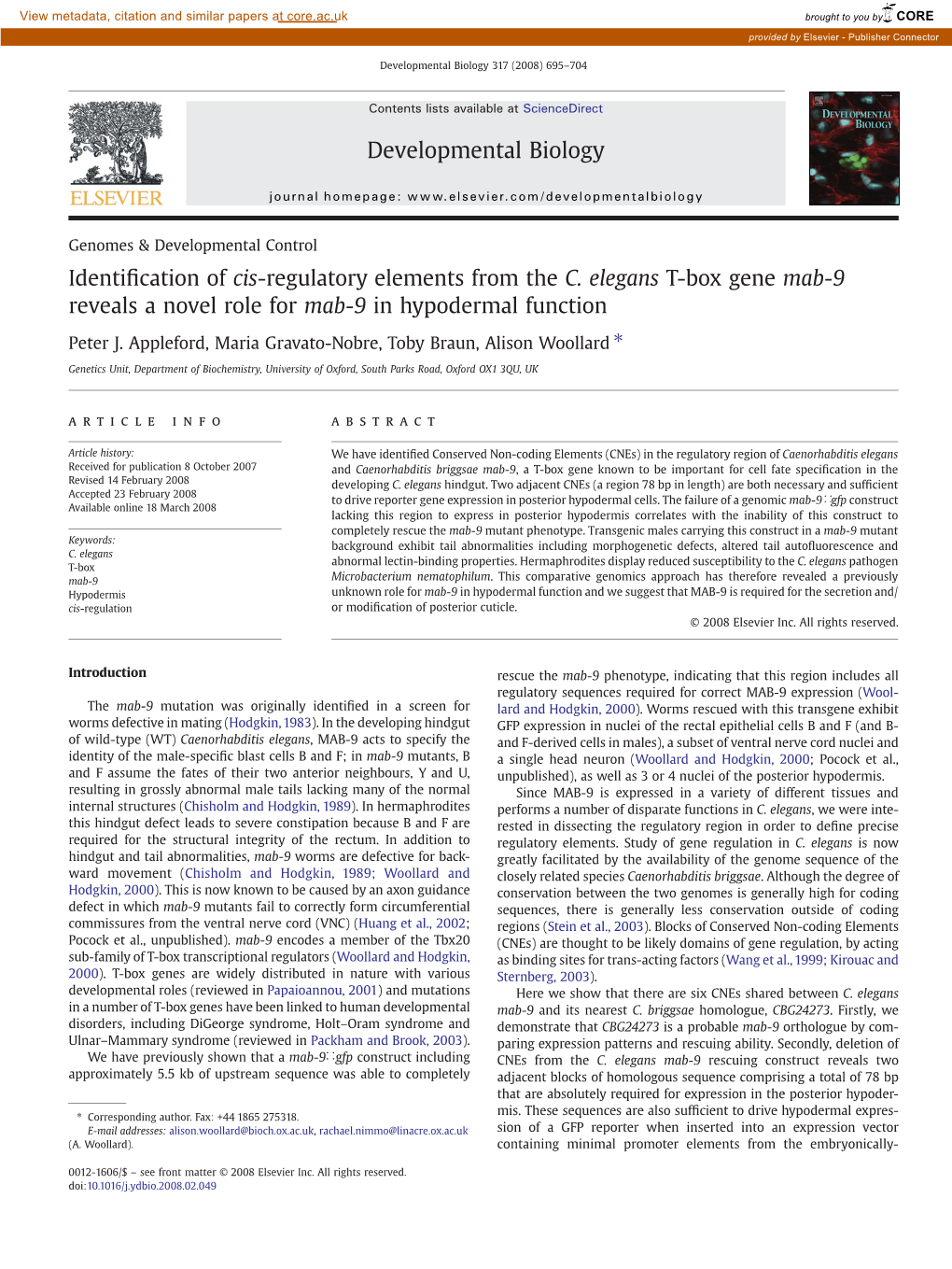 Identification of Cis-Regulatory Elements from the C. Elegans T-Box