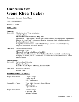 Curriculum Vitæ Gene Rhea Tucker Texas A&M University-Central Texas
