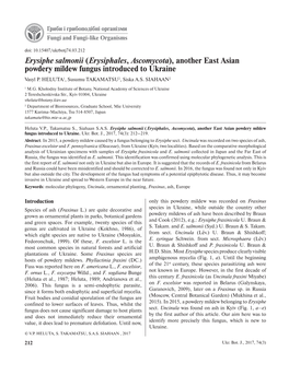Erysiphe Salmonii (Erysiphales, Ascomycota), Another East Asian Powdery Mildew Fungus Introduced to Ukraine Vasyl P