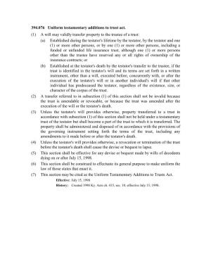 394.076 Uniform Testamentary Additions to Trust Act