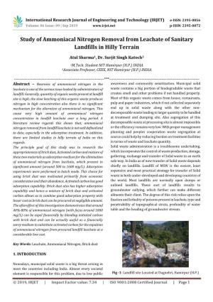 Study of Ammoniacal Nitrogen Removal from Leachate of Sanitary Landfills in Hilly Terrain