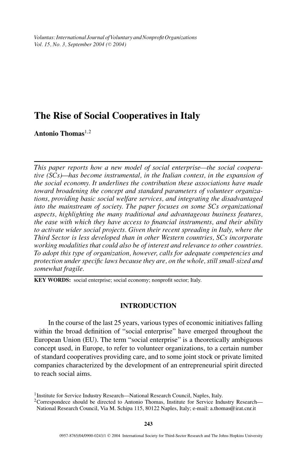 The Rise of Social Cooperatives in Italy