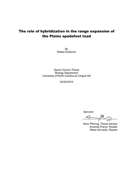 The Role of Hybridization in the Range Expansion of the Plains Spadefoot Toad