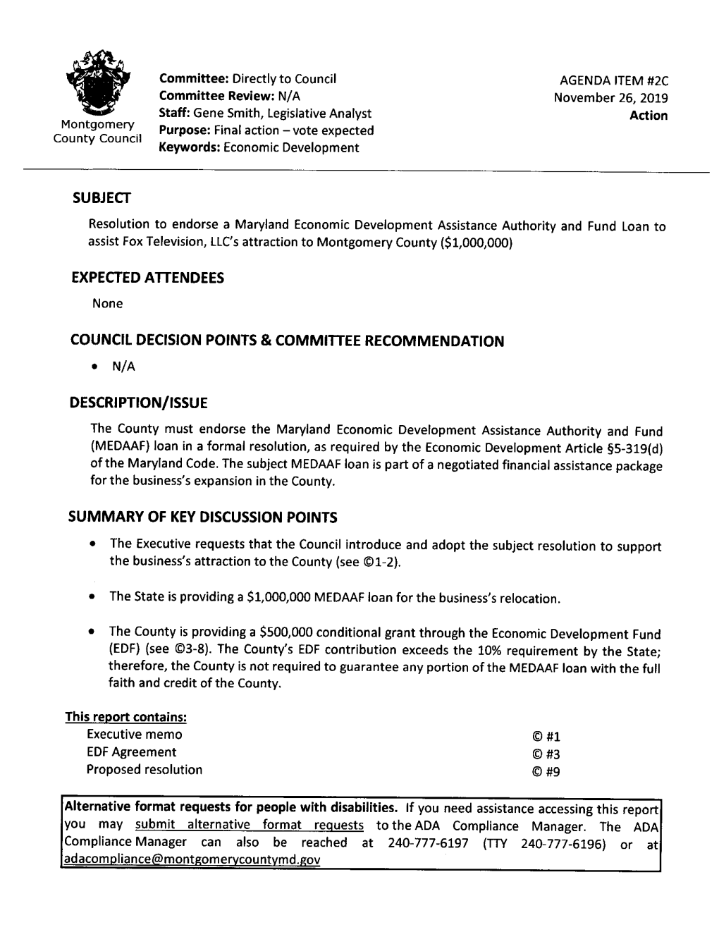 Fox Television, LLC's Attraction to Montgomery County ($1,000,000)