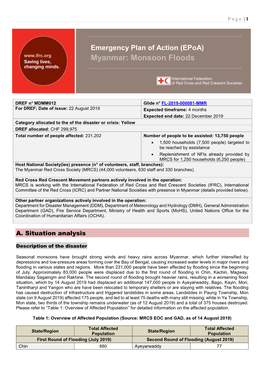 Emergency Plan of Action (Epoa) Myanmar: Monsoon Floods