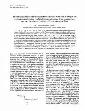 Thermodynamic Equilibrium Constants of Alkali Metal Ion-Hydrogen Ion