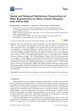 Spatial and Temporal Distribution Characteristics of Water Requirements for Maize in Inner Mongolia from 1959 to 2018