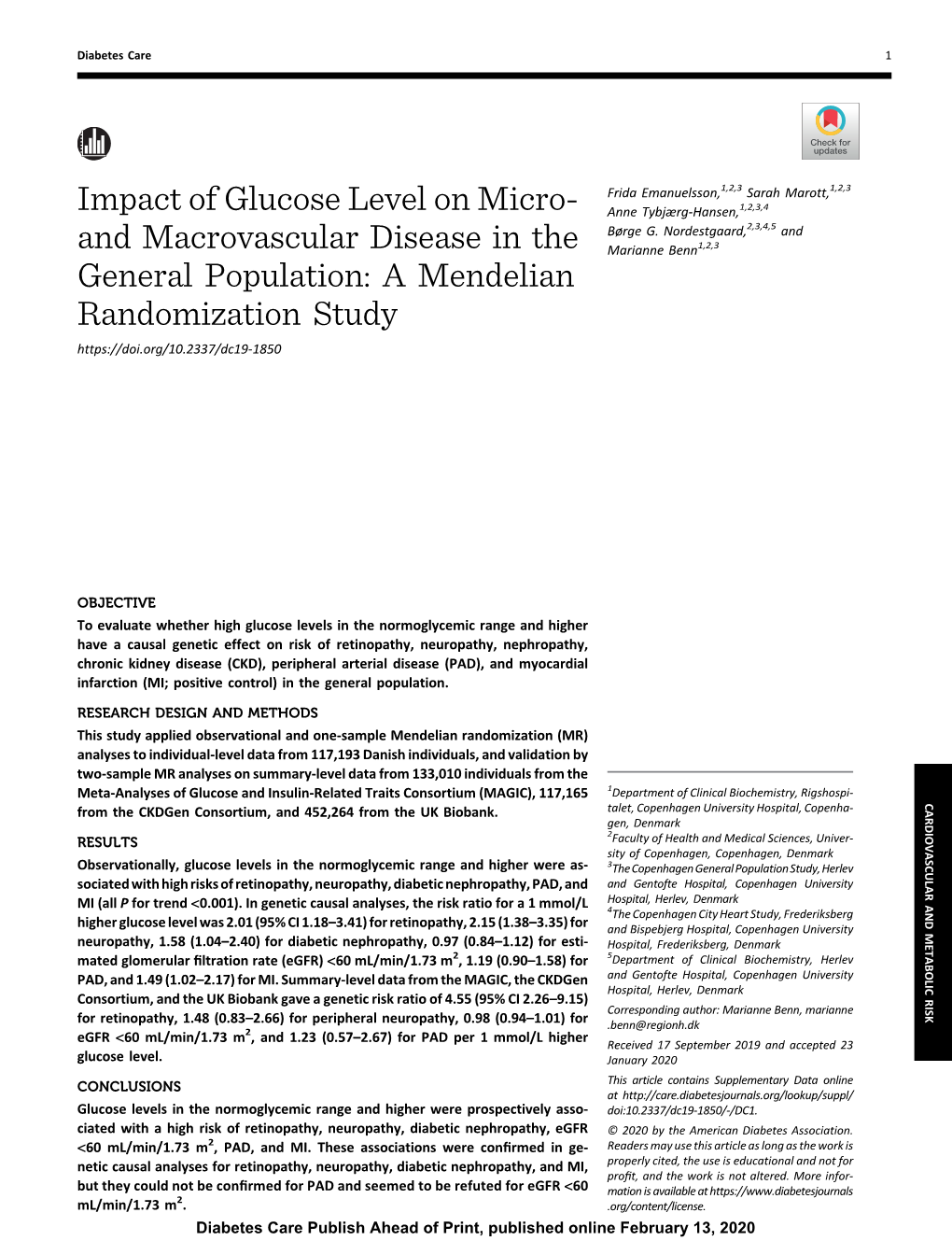 Impact of Glucose Level on Micro- and Macrovascular Disease in The