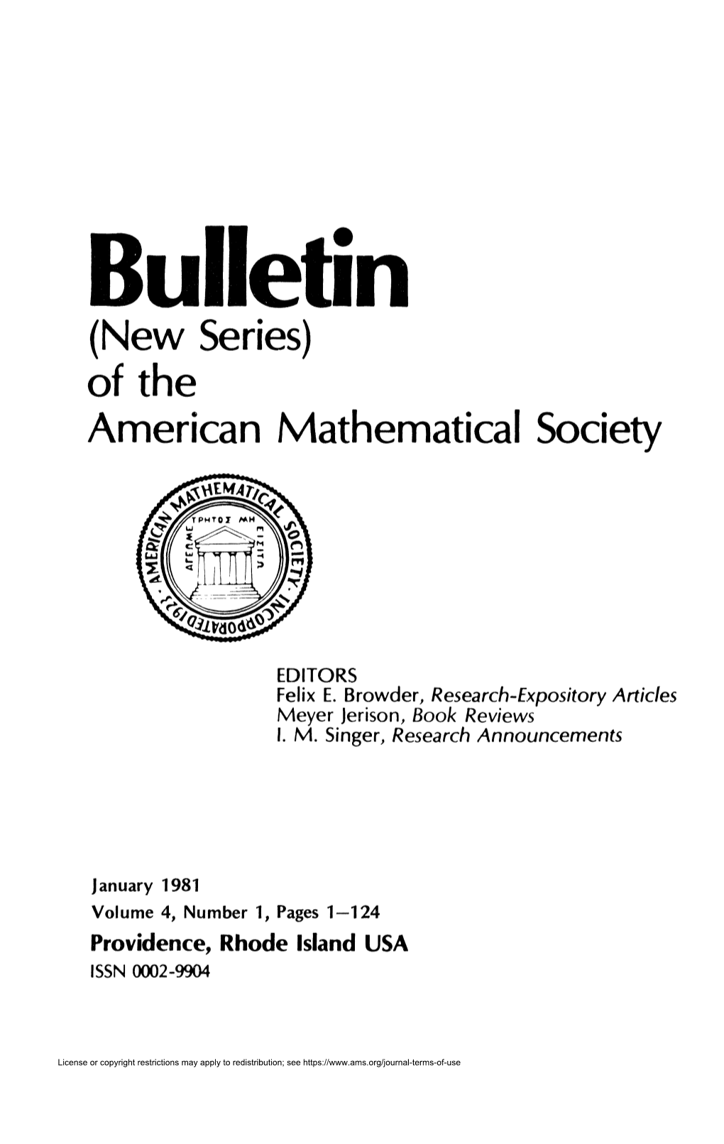 Bulletin (New Series) of the American Mathematical Society