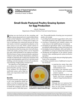 Small-Scale Pastured Poultry Grazing System for Egg Production