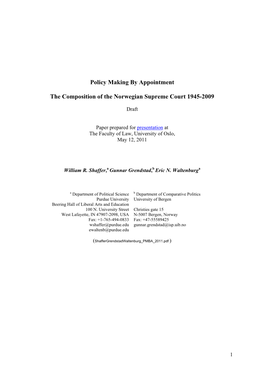 Policy Making by Appointment the Composition of the Norwegian