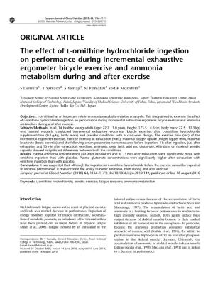 The Effect of L-Ornithine Hydrochloride Ingestion on Performance During