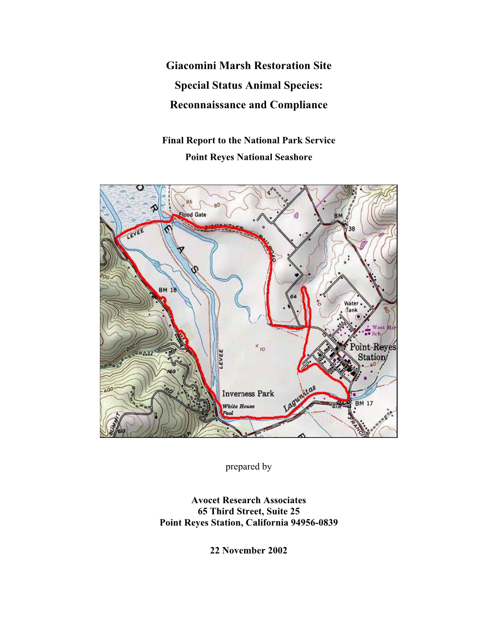 Giacomini Marsh Restoration Site Special Status Animal Species: Reconnaissance and Compliance