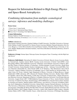 Arxiv:2103.05320V1 [Astro-Ph.CO] 9 Mar 2021 Request for Information Related to High Energy Physics and Space-Based Astrophysic