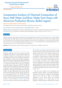 Comparative Analysis of Chemical Composition of Snow Melt Water and River Water from Areas with Aluminum Production (Russia, Baikal Region) Valentina I