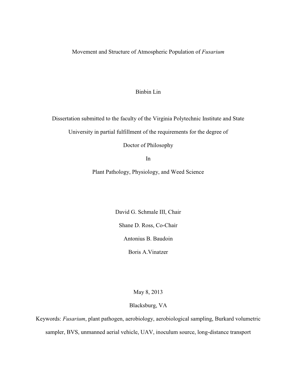 Movement and Structure of Atmospheric Populations of Fusarium