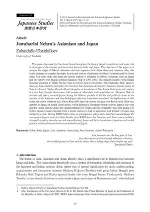 Jawaharlal Nehru's Asianism and Japan Zubaidullo Ubaidulloev