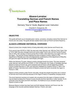 Alsace-Lorraine: Translating German and French Names and Place Names