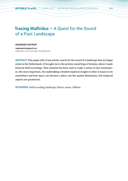 Tracing Walfridus – a Quest for the Sound of a Past Landscape