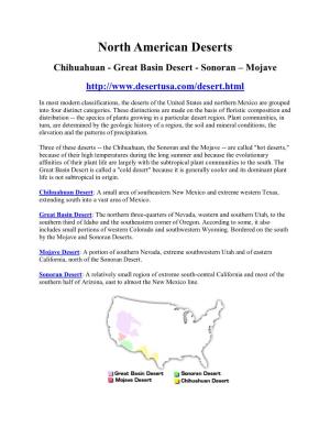 North American Deserts Chihuahuan - Great Basin Desert - Sonoran – Mojave