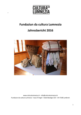 Fundaziun Da Cultura Lumnezia Jahresbericht 2016
