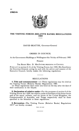 The Visiting Forces (Relative Ranks) Regulations 1983