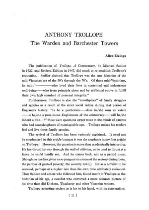 ANTHONY TROLLOPE the Warden and Barchester Towers