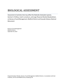 BIOLOGICAL ASSESSMENT Federally Listed Plant Species