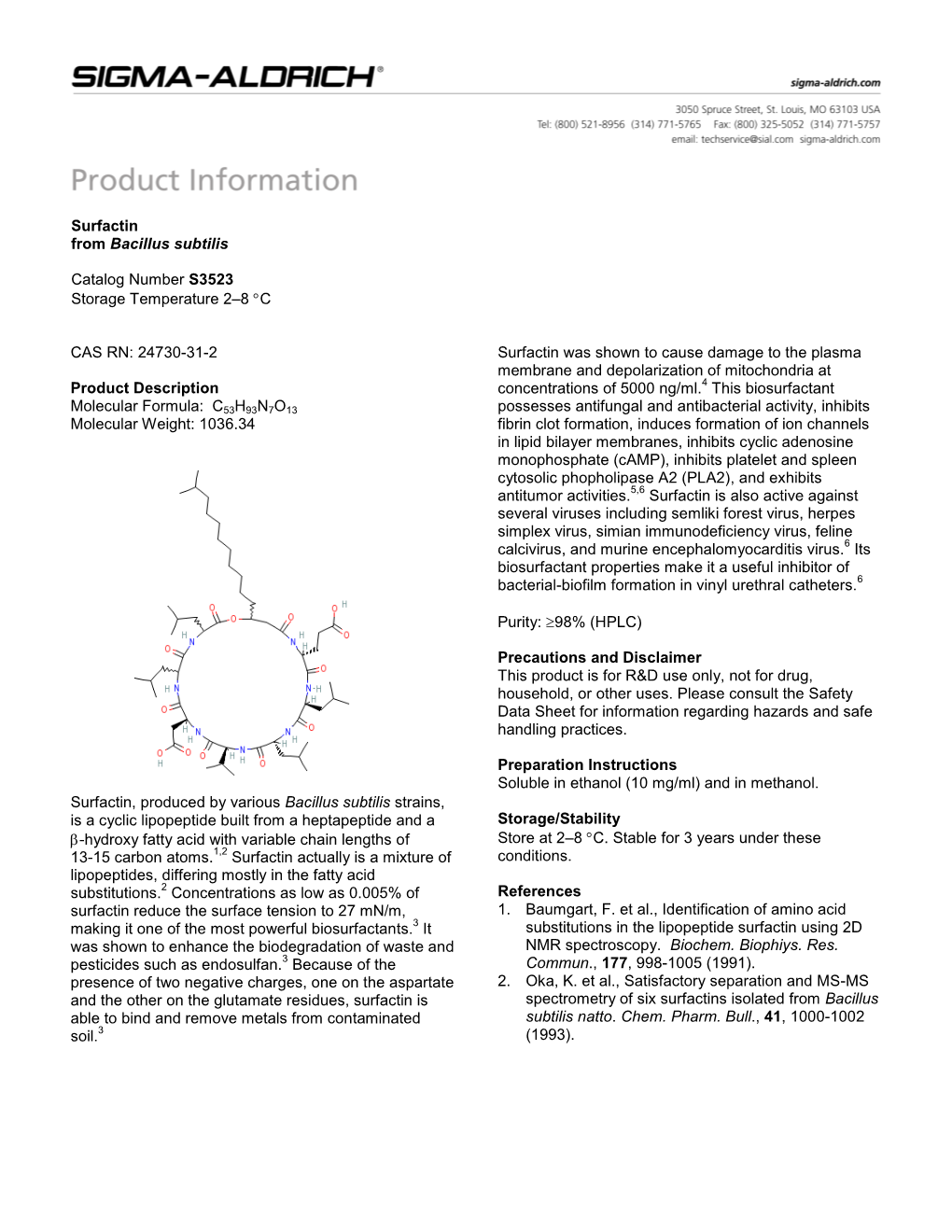 Surfactin from Bacillus Subtilis